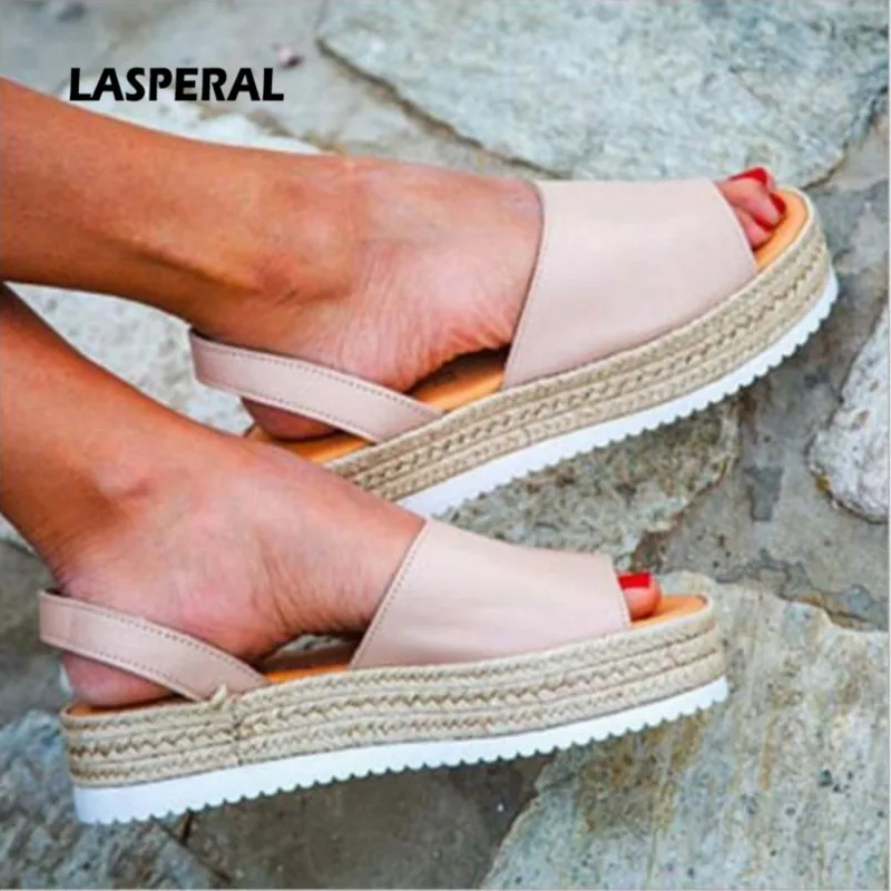 LASPERAL обувь сандалии на платформе для женщин Женская летняя плоской Тканые