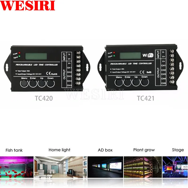 TC420 TC421 Время Программируемый RGB светодио дный контроллер Диммер DC12V/24 В 5 канал общий анод для RGB светодио дный фонари освещения аквариума