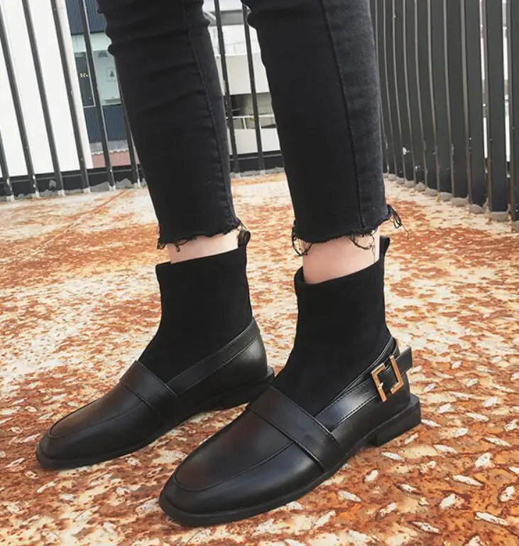 Зимние растягивающиеся носки женские ботинки Martin модные зимние с пряжкой Теплые