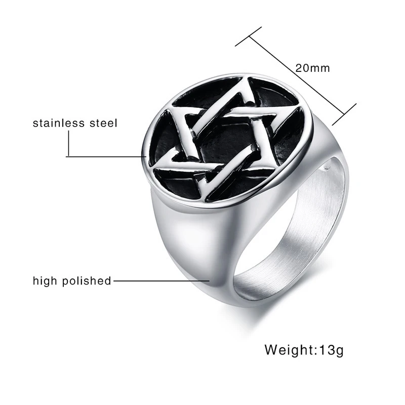 Кольцо мужское из нержавеющей стали с гексаграммой в стиле рок/панк - купить по