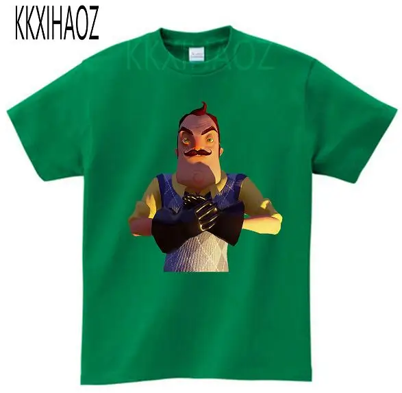 green childreT-shirt Детская футболка с героями мультфильмов «Hello neigher Game» летняя футболка с короткими рукавами для маленьких девочек забавная одежда Casua l для мальчиков KKXIHAOZ MJ - Цвет: green childreT-shirt