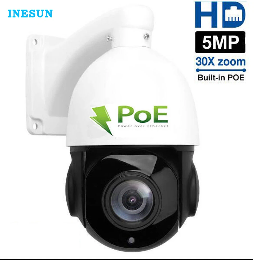 Inesun 4 дюйма PoE PTZ IP камера 5MP Super HD 2592x1944 30x оптический зум Открытый водонепроницаемый скорость купольная камера 80 м ИК ночного видения