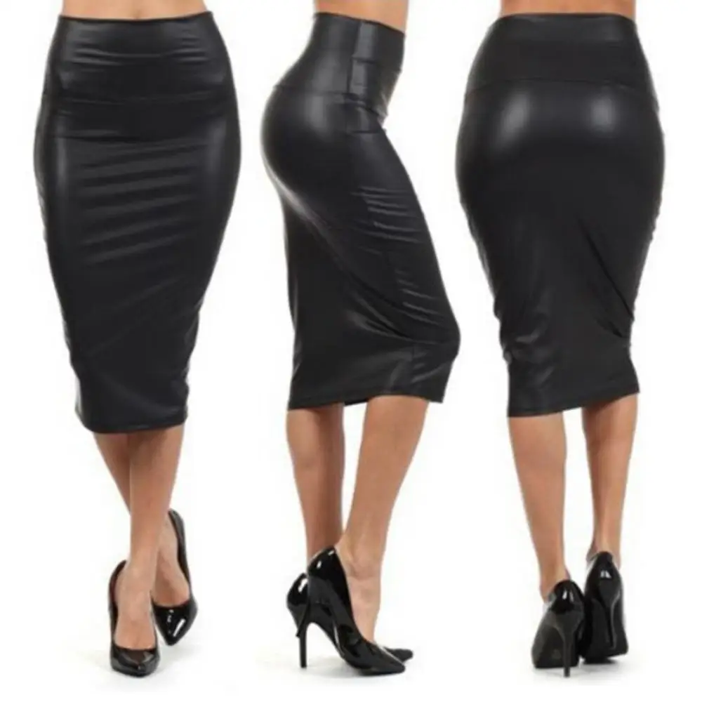 2018 Winter Autumn Women Plus size PU Leather Skirt High Waist Pencil Skirts Sexy Club Vintage Bodycon Midi | Женская одежда