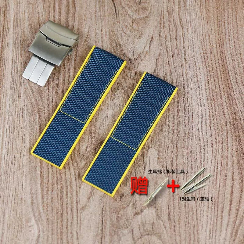 blue yellow line Мужские аксессуары для часов резиновый ремешок для Breitling ремешок мстители Супер морской серии нейлон парус ремешок 22 мм 24 мм - Цвет ремешка: blue yellow line