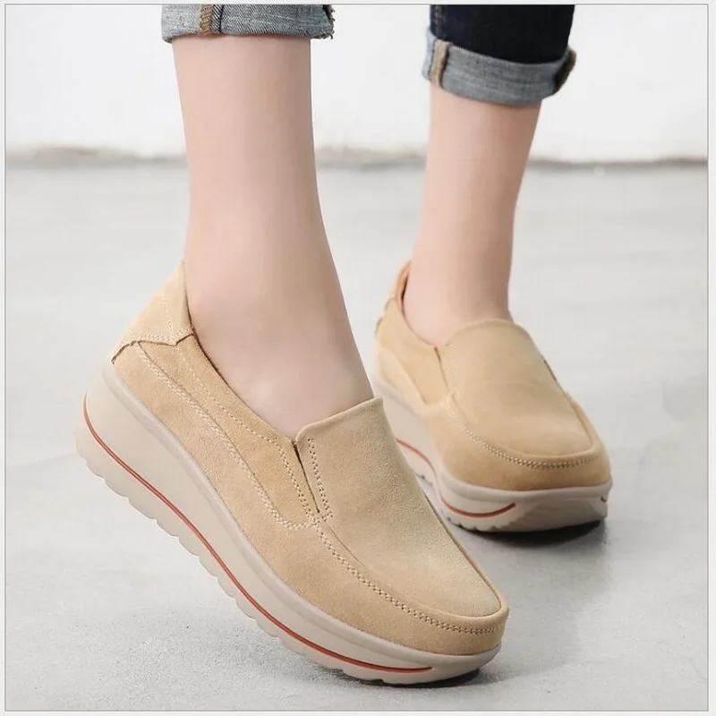 RUSHIMAN Autumn Women Flat Platform Loafers Ladies Elegant Genuine Leather Moccasins Shoes Woman Sneakers Shoes