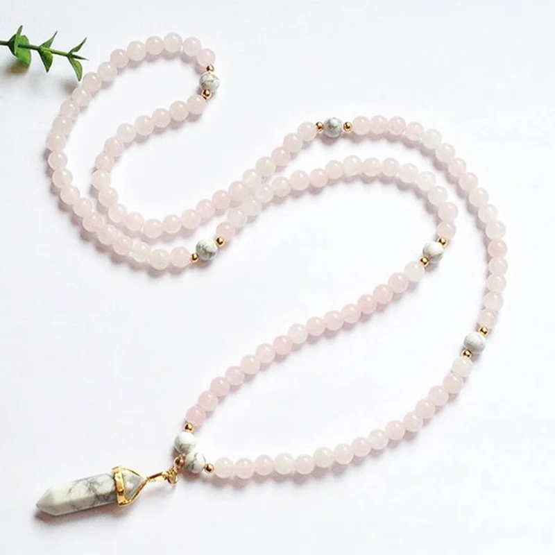 Розовые ювелирные изделия роза бусы Q uartz Mala ожерелье с подвеской Howlite в японском