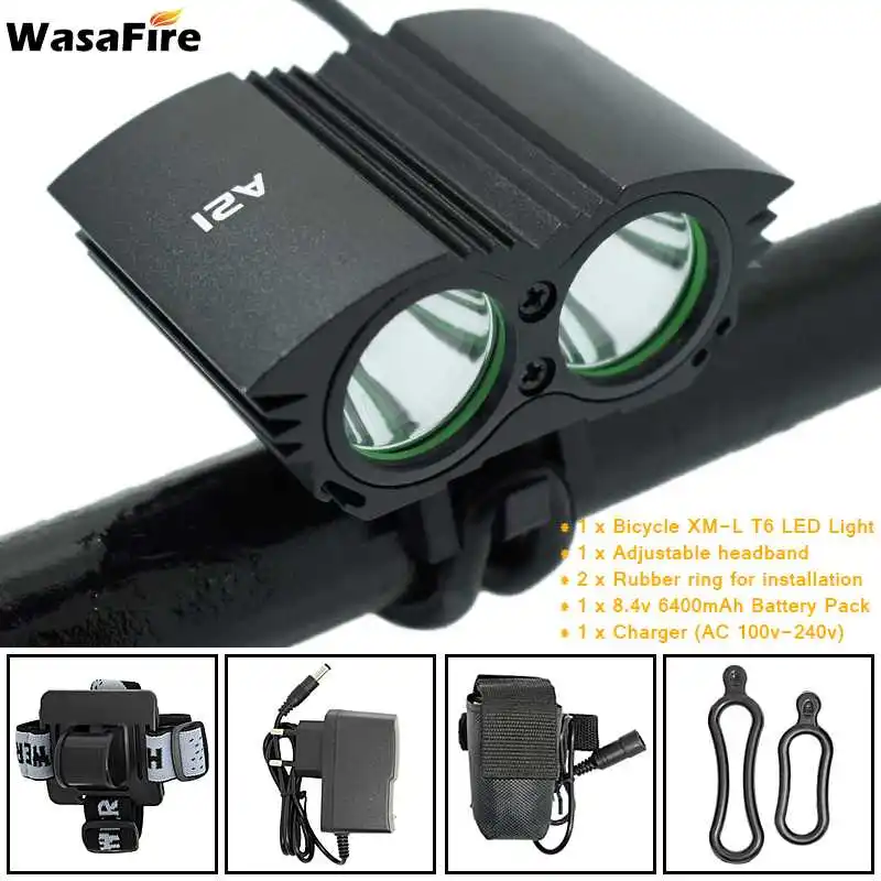 WasaFire 3600lm 2 * XM L T6 светодиодный велосипедный фонарь мотоцикл светильник налобный