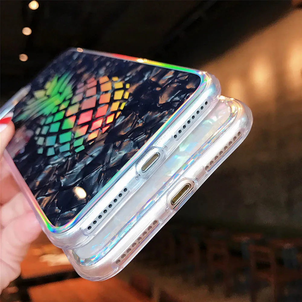 Роскошные лазерной чехол для iPhone X 6 S 7 8 Plus мобильный телефон оболочки ананас