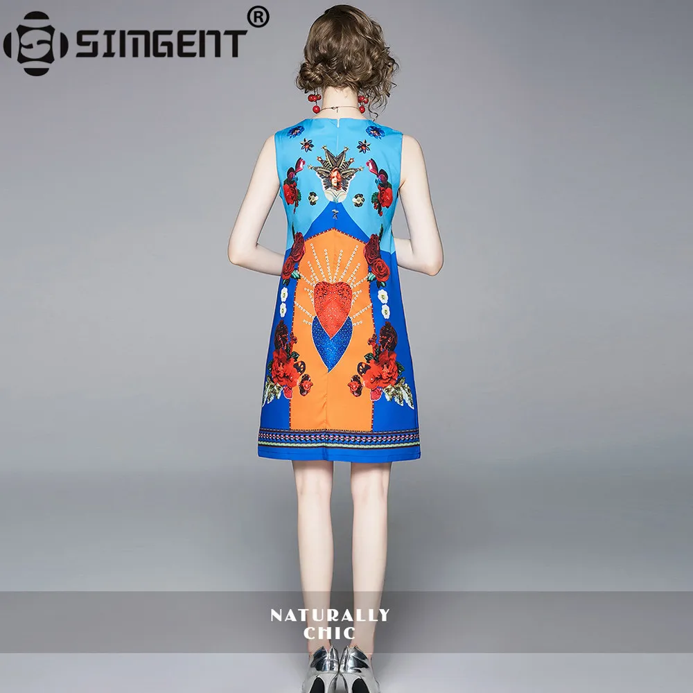 Женское платье без рукавов Simgent повседневное мини с цветочным принтом и круглым