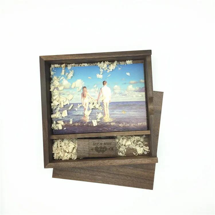 Один фотоальбом с бесплатным логотипом из орехового дерева USB + коробка