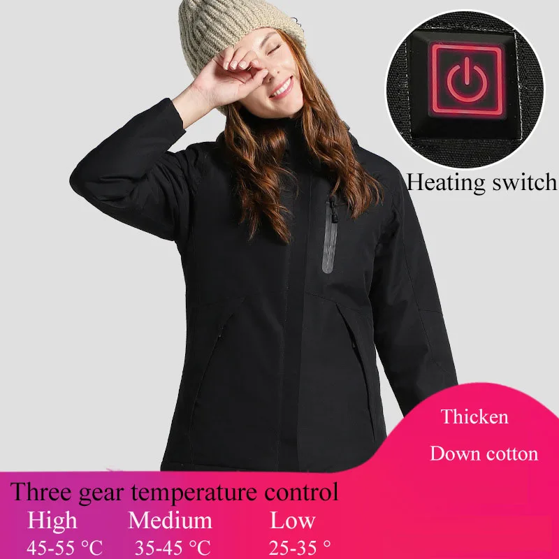 Women Black Новое поступление, мужская, женская, USB Инфракрасная куртка с подогревом, для походов, походов, альпинизма, катания на лыжах и сноуборде, водонепроницаемые куртки - Цвет: Women Black
