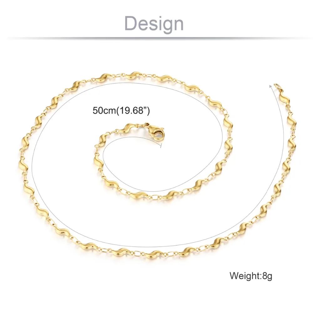 Female Chain Necklace Stylish Stainless Steel Gold Silver Color Wave Statement Initial Jewelry for Women Girl Gift CN50 | Украшения и