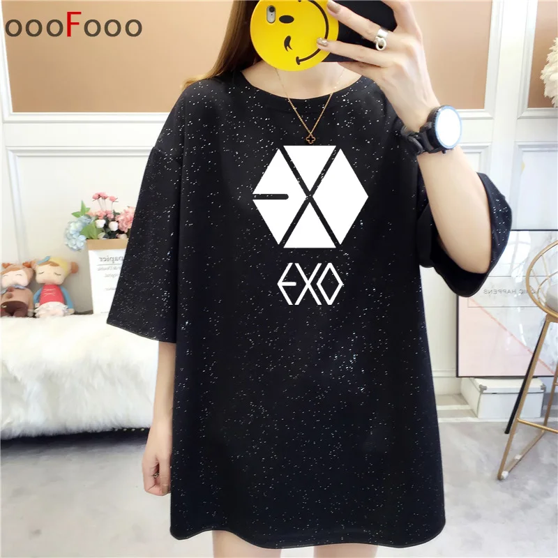exo-black Mamamoo ateez футболка Черная розовая exo got7 Женская Футболка женская ikon loona nct seventeen stray kids super junior twice txt футболка - Цвет: exo-black