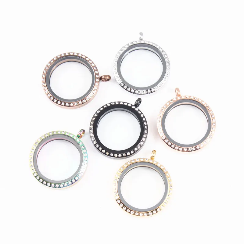 

25mm and 30mm Screw Stainless Steel Floating Locket Pendant With Rhinestone 10pcs