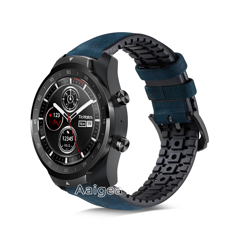Matte Blue 22 мм кожаный силиконовый ремешок для часов Ticwatch Pro умные часы сменные мужские Т-образные ремешки мужской браслет для ticwatch ремешок для часов - Цвет: Matte Blue