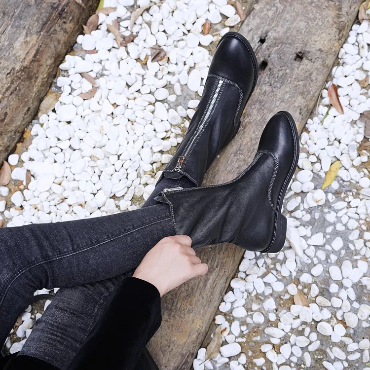 Big Size 9 10 11 12 Round-headed pure salad zipper flat-bottomed boots | Обувь
