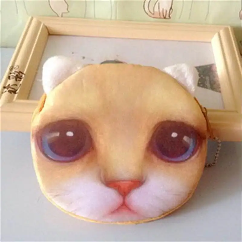 3D милый кошелек для девочек, Сумка с животным лицом на молнии, мини-кошелек для монет с кошкой, плюшевый Кошелек для собак, кошек, детский маленький мешочек для монет
