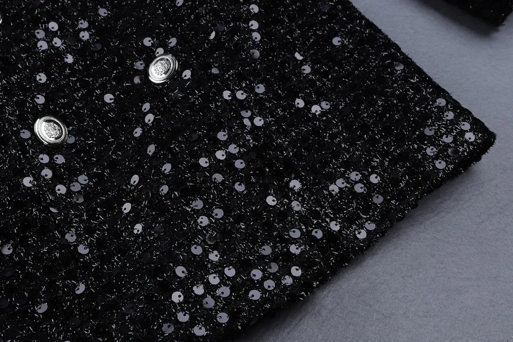 Зимнее модное сексуальное Черное Женское пальто с длинными рукавами и пайетками