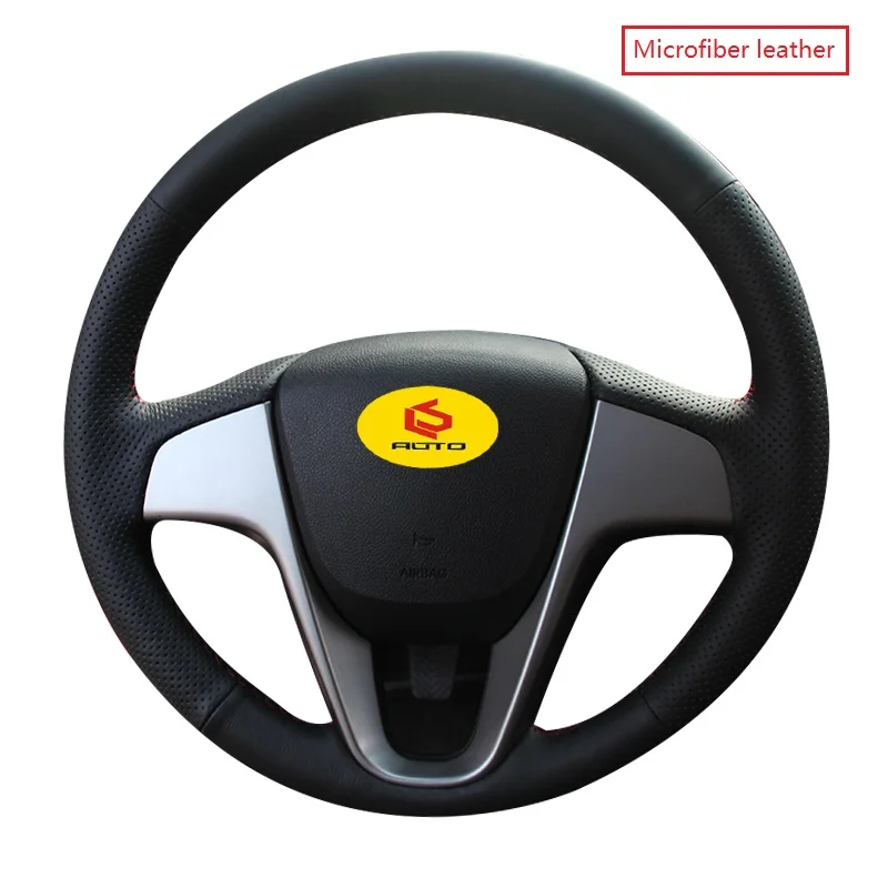 Microfiber leather Оплетка на руль для hyundai Solaris 2010- Verna 2010- i20 2009- Accent кожаный чехол на руль - Название цвета: Microfiber leather