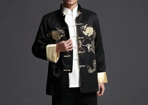 Мужской черный костюм tang Классический китайский с длинным рукавом и вышивкой|suit