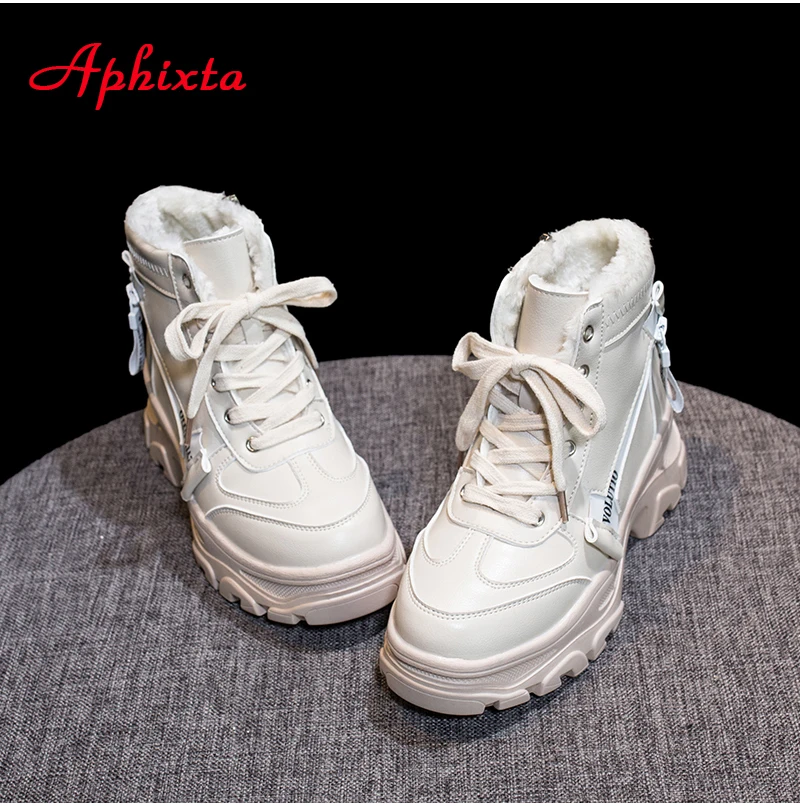 Aphixta/зимние сапоги, женские сапоги на платформе, женская обувь, женская обувь, Меховая зимняя обувь на толстой подошве, на шнуровке, ботильоны для женщин, непромокаемые