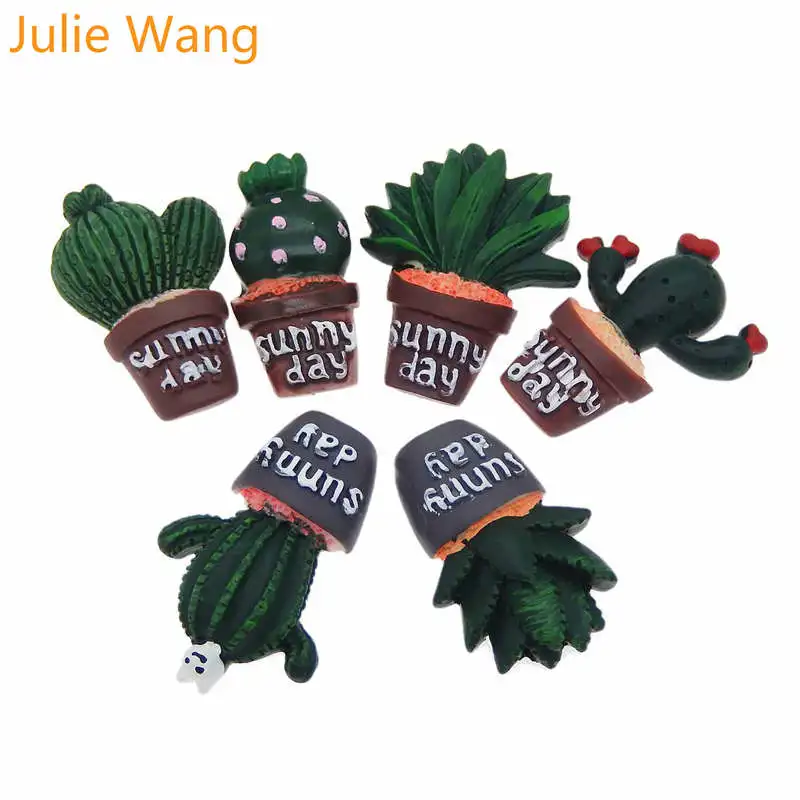 Кактус из смолы Julie Wang 6 шт. с плоской задней поверхностью зеленый в горшках