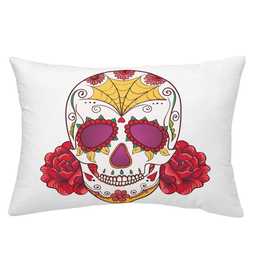 

Red Flowers Skull Pillowcase Ladies Sweet Pillow Case King Queen 100% Polyester Soft Pillow Cover White Black Bedclothes D20