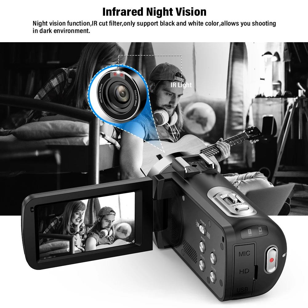 Andoer FHD 1080P Портативная инфракрасная камера с ночным видением вращающаяся на 3 0