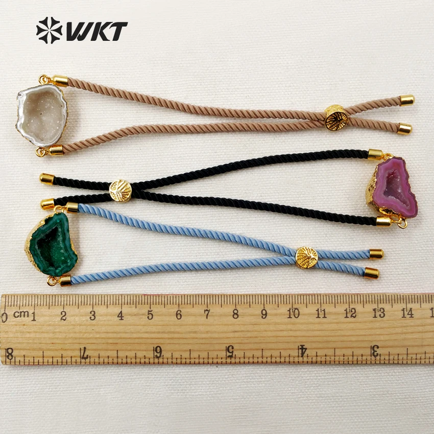 

WKT WT-B390 2018 New Fashion Design Nylon Rope Chain Jewelry Irregular Shape Natural Druzy Geode Women Bracelets