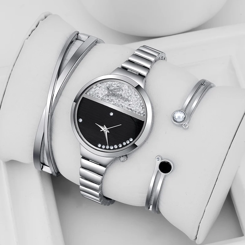 3 шт./компл. розовое золото Для женщин браслет часы Роскошные элегантные Стразы