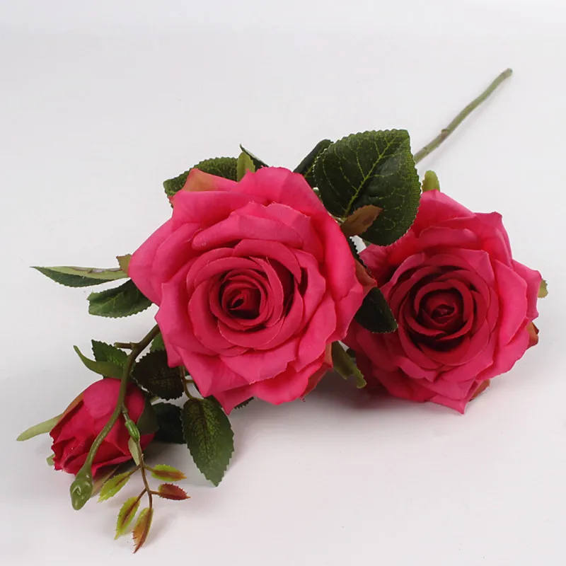 rose red JAROWN искусственные 3 головки Парижские розы искусственные растения декоративные шелковые цветы для свадьбы, дома, вечерние украшения Accor - Цвет: rose red