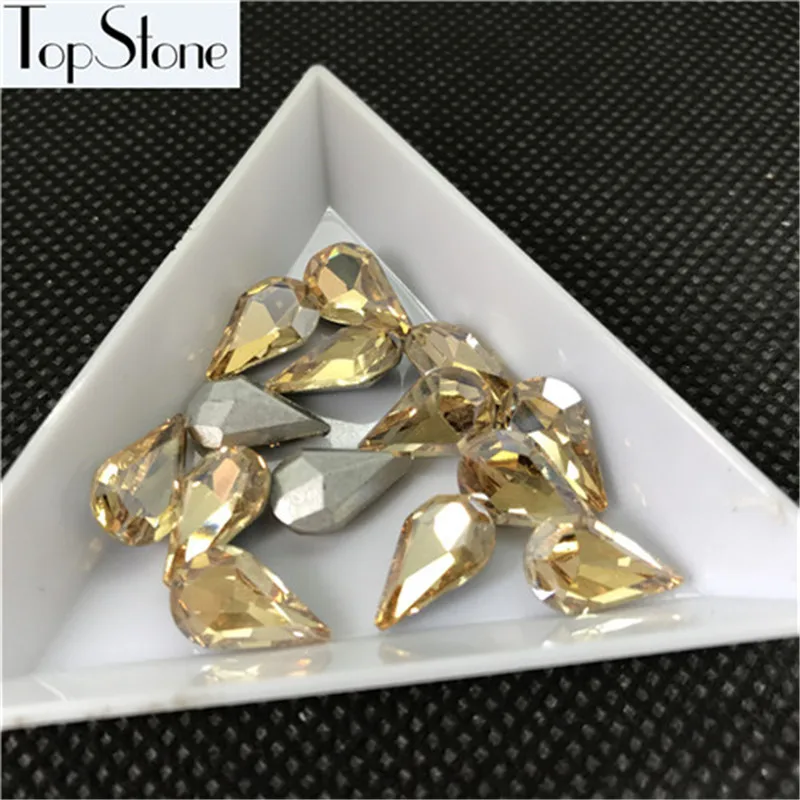 8x13mm 48pcs Золотой шампанское стеклянный кристалл в форме слезы заостренные с обратной стороны Стразы 5x8,6x10,8x13,10x14,13x18,18x25,20x30,30x40 платье mm капля камень - Цвет: 8x13mm 48pcs