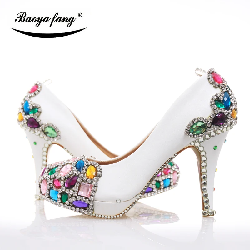 Новое поступление 2017 женские свадебные туфли с разноцветными камнями лодочки