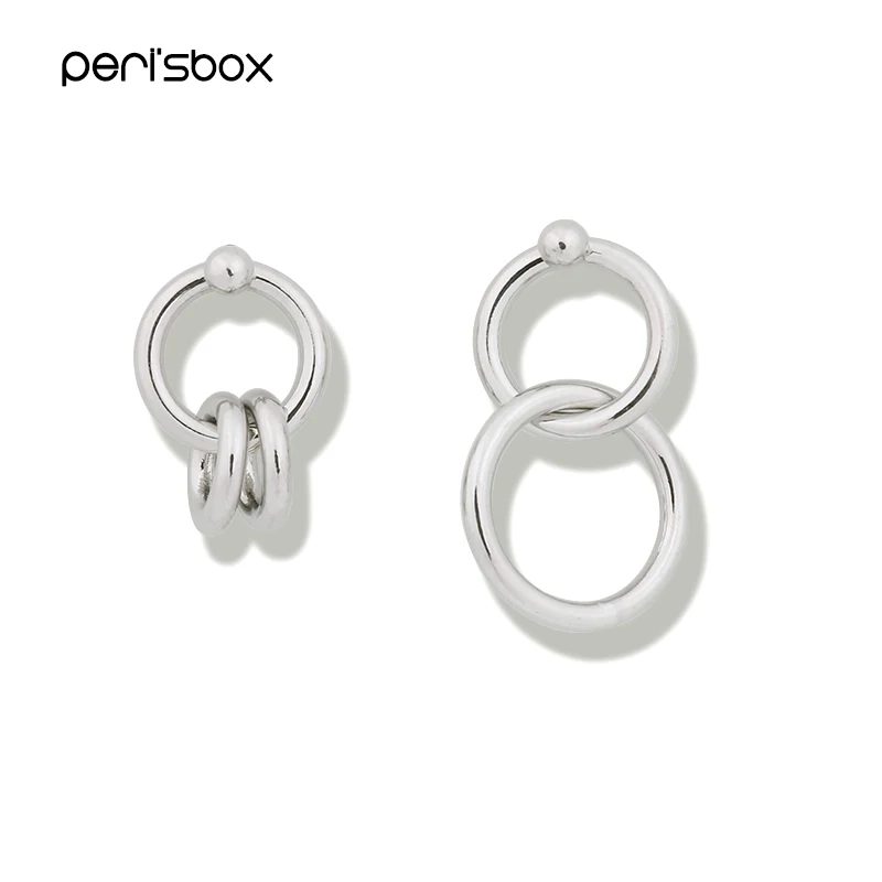 Серьги-кольца Peri'sBox золотого и серебряного цвета, асимметричные круглые серьги-кольца для женщин, минималистичные Висячие серьги-обручи, геометрические круглые серьги