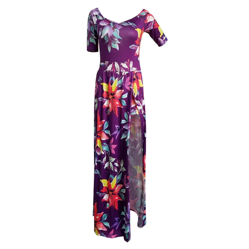 Adogirl S-5XL размера плюс летнее платье цветочный принт с открытыми плечами Половина рукава с высоким разрезом богемные пляжные платья женские сексуальные комбинезоны