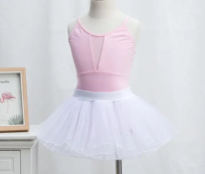 Pink White Girls Ballet Leotard With Separated Tutu Skirt Gymnastics Training Activewear Outfit Pink White - Цвет: Pink White