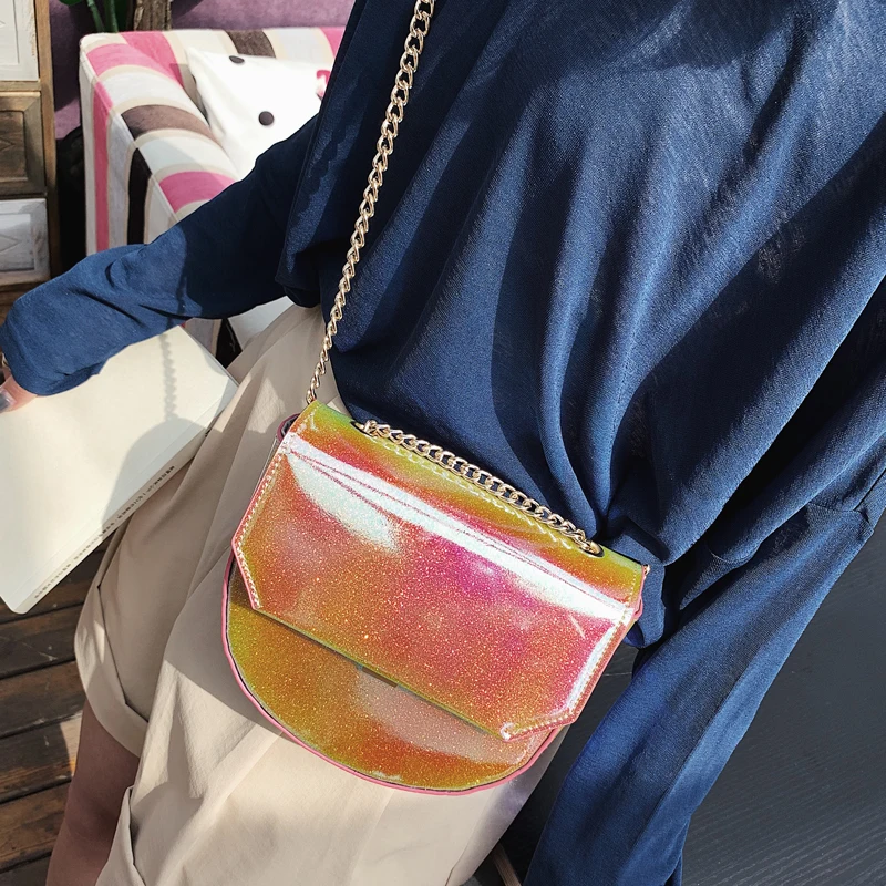 Желейная Лазерная градиентная цветная ПВХ модная дамская сумка седло через
