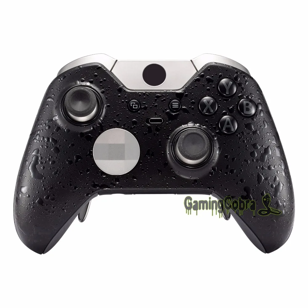 

eXtremeRate Custom Textured Black Top Front Replacement Shell with Accent Rings for Xbox One Elite Controller - Model 1698