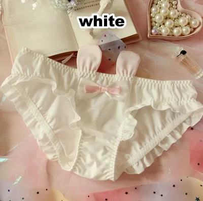 white Японское мягкое нижнее белье для девочек с милыми заячьими ушками и 3D узлом-бабочкой, с низкой талией, из молочного шелка, для студентов, GZ-K2 принцессы - Цвет: white