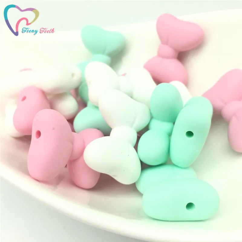 

Teeny Teeth 10 PCS Bowknot Silicon Beads Baby Teething BPA Free Teether Bead Nurse Jewelry Chewable Silicone Baby Teething Beads