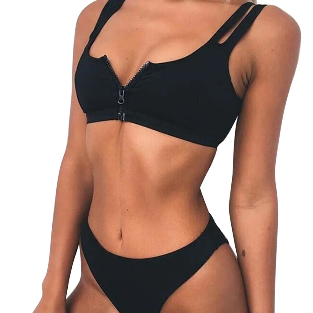 Женский купальный комплект купальник однотонное бикини с эффектом пуш ап костюм