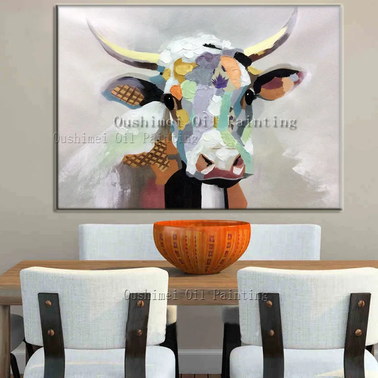Ручная Покраска нож животные корова картина маслом на холсте современная