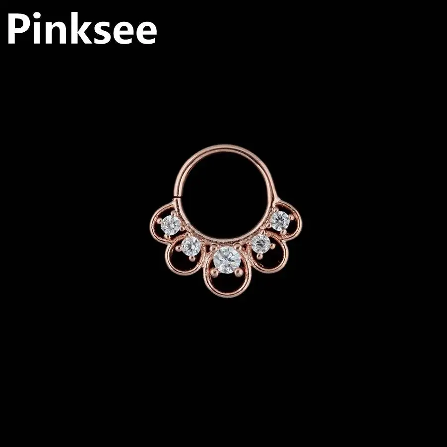 F Rose Gold 316L хирургическая сталь поддельная перегородка клипса для Носа Кольцо Круг CZ Кристалл Хрящ уха нос обруч Шпильки для пирсинга ювелирные изделия Анти-аллергия - Окраска металла: F Rose Gold