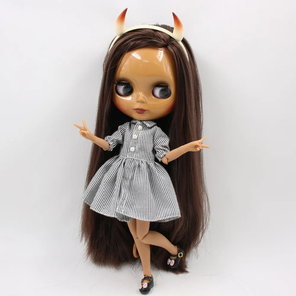 ICY DBS Blyth кукла игрушка прямые каштановые волосы шарнир тела Дьявол Рог платье