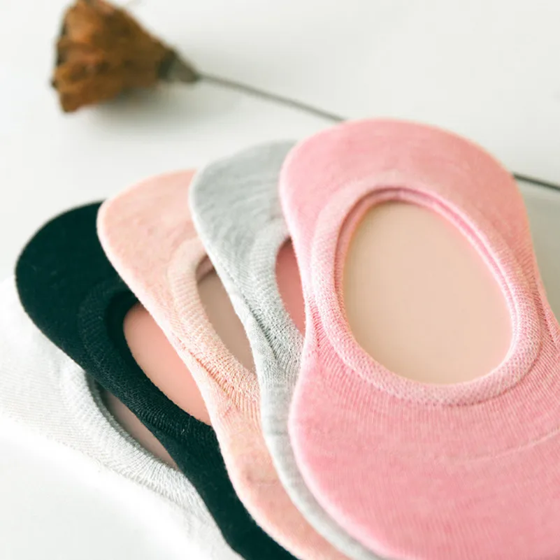 5 шт. женские хлопковые носки невидимки с силиконовым покрытием|Носки| |