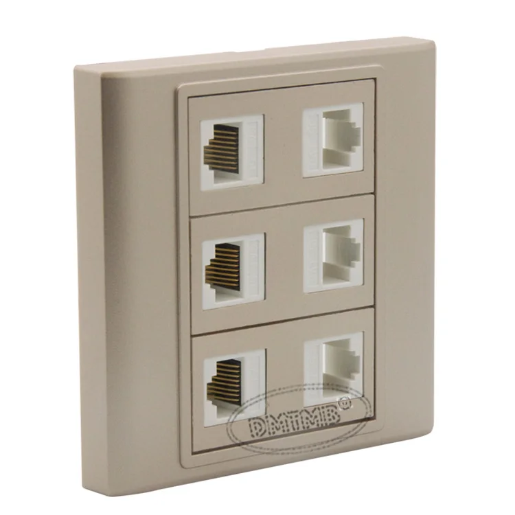 

Six ports RJ45 CAT5E wall plate with golden plate