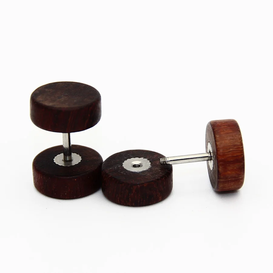 Серьги-гвоздики в стиле унисекс из дерева и нержавеющей стали антиаллергенные