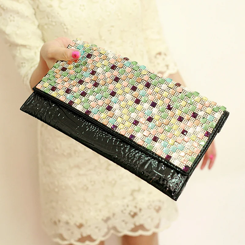 2014 diamond day clutch one shoulder Crocodile for rhinestone envelope women's handbag cross-body bag chain fashion | Багаж и сумки