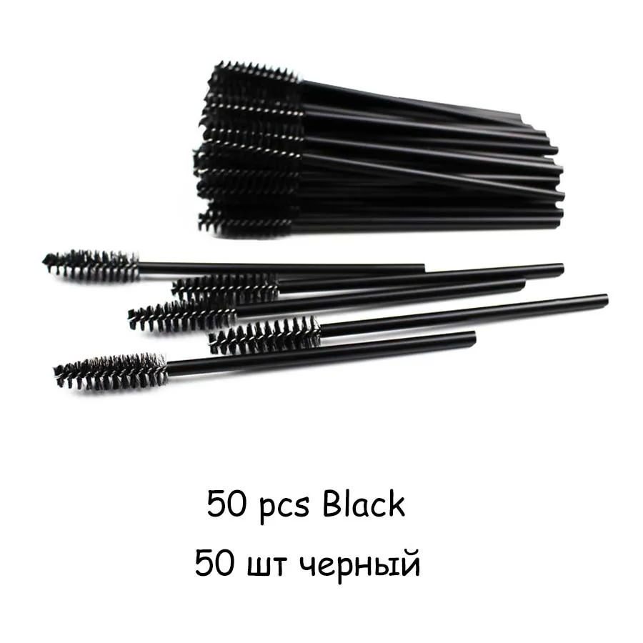 50pcs Black 25/50 шт./лот одноразовые нейлоновые силиконовые щетки для туши кисти ресницы гибкие кисти для макияжа для наращивания ресниц Инструменты - Цвет: 50pcs Black