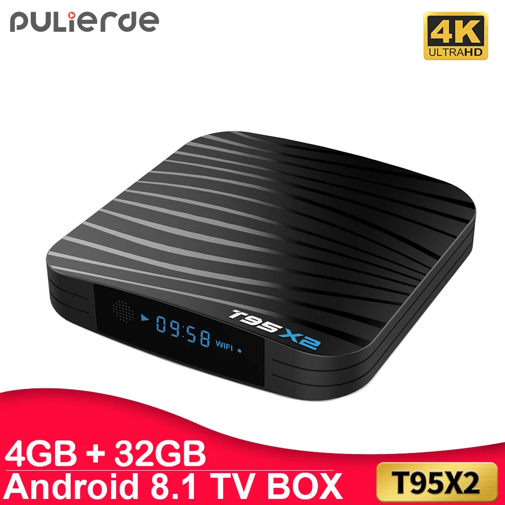 ТВ бокс PULIERDE T95X2 4 GB 32 Android 8 1 Amlogic S905X2 K H2.65 100 M 2 GHz wifi Smart приставка медиаплеер 3D 16